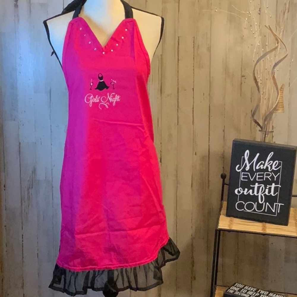 Girls Night apron. Embroidered, beaded and ribbon trim and ties.